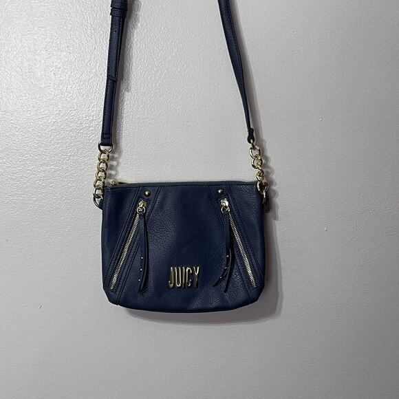 Juicy Couture Zippered Crossbody Bag Shoulder Purse Slate Blue Vegan Leather - Picture 4 of 13